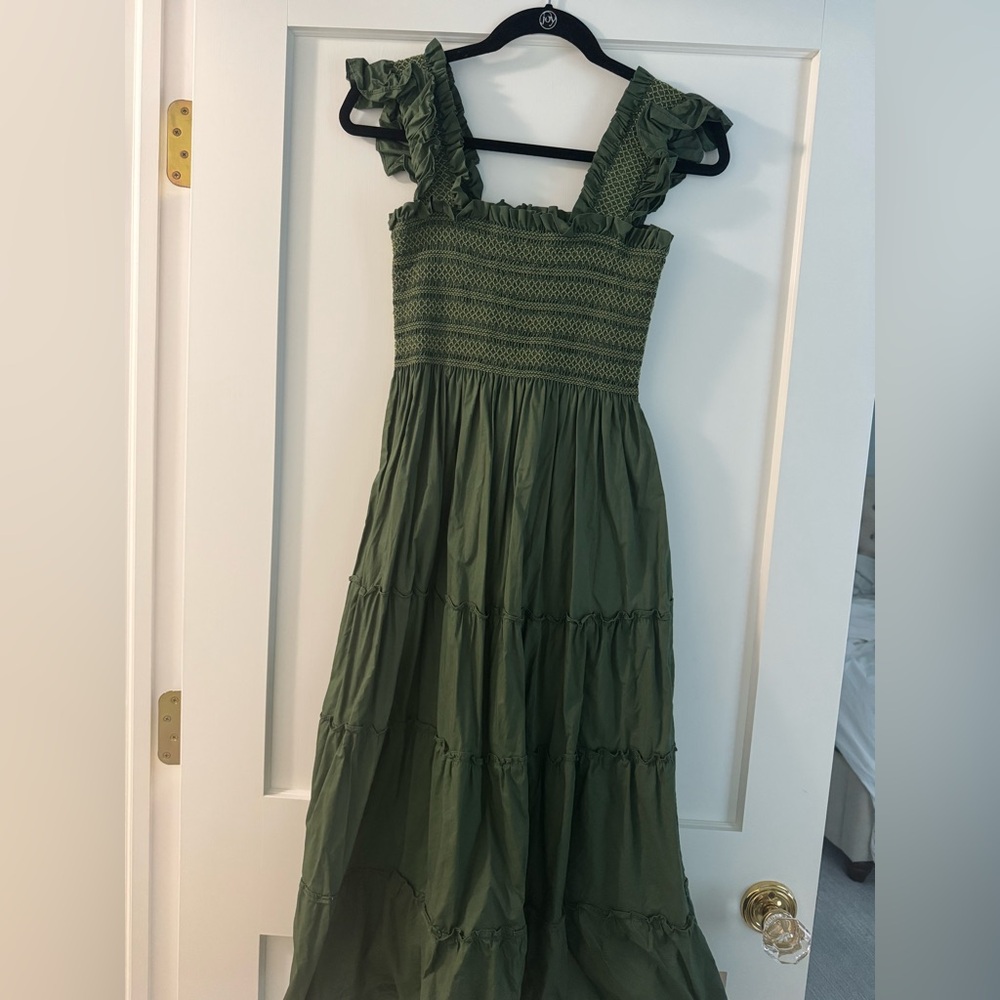 Hill House Ellie Nap Dress Olive Green Embroidered Dress Small - Picture 2 of 4